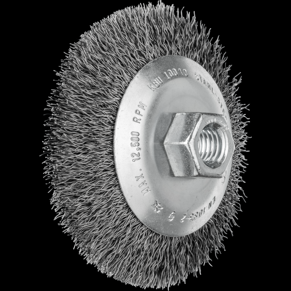 PFERD Crimped Wire Bevel Brush 4&#34; Dia. .014 Carbon Steel 5/8-11&#34; Thread<span class=' ItemWarning' style='display:block;'>Item is usually in stock, but we&#39;ll be in touch if there&#39;s a problem<br /></span>