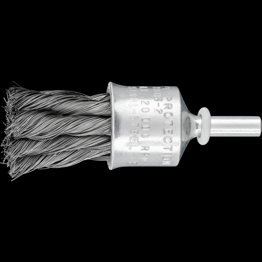 PFERD Knot Wire End Brush 3/4&#34; Dia. Flared Cup .010 Carbon Steel 1/4&#34; Shank<span class=' ItemWarning' style='display:block;'>Item is usually in stock, but we&#39;ll be in touch if there&#39;s a problem<br /></span>