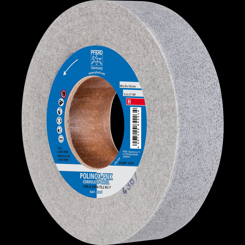 PFERD POLINOX® Convolute Wheel, 8&#34; x 2 x 3, Fine, Hard, 9SF, Silicon carbide<span class=' ItemWarning' style='display:block;'>Item is usually in stock, but we&#39;ll be in touch if there&#39;s a problem<br /></span>