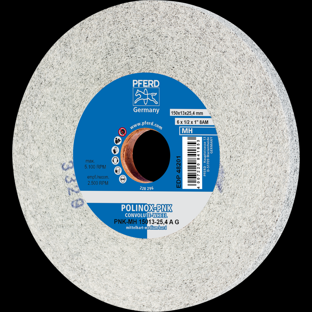 PFERD POLINOX® Convolute Wheel, 6&#34; x 1/2 x 1, Fine, Medium-Hard, 8SF, Silicon carbide<span class=' ItemWarning' style='display:block;'>Item is usually in stock, but we&#39;ll be in touch if there&#39;s a problem<br /></span>