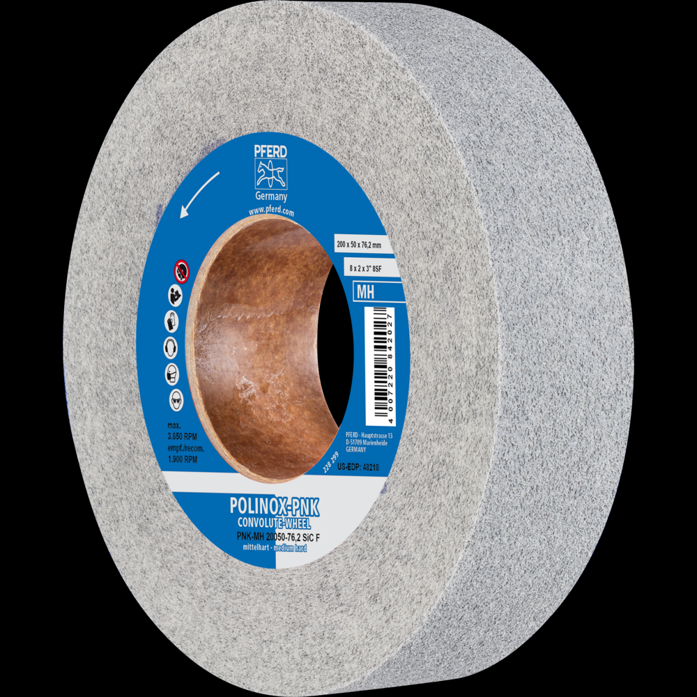 PFERD POLINOX® Convolute Wheel, 8&#34; x 2 x 3, Fine, Medium-Hard, 8SF, Silicon carbide<span class=' ItemWarning' style='display:block;'>Item is usually in stock, but we&#39;ll be in touch if there&#39;s a problem<br /></span>