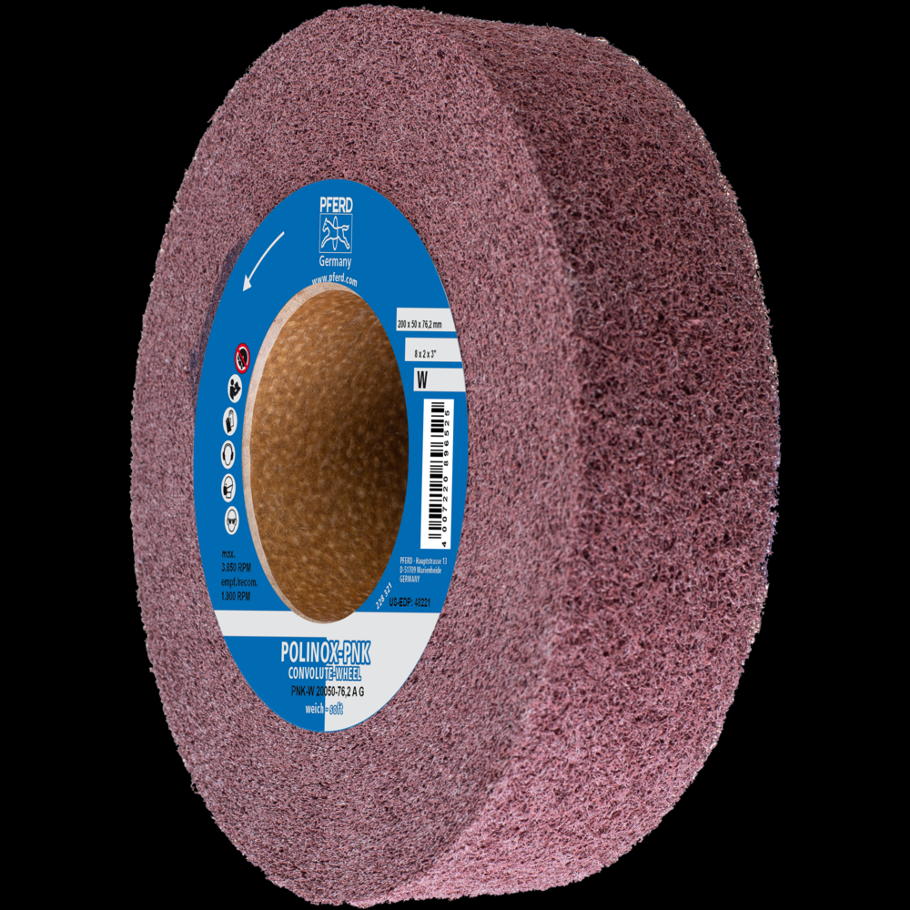 PFERD POLINOX® Convolute Wheel, 8&#34; x 2 x 3, Coarse, Soft, 5AM, Aluminum oxide<span class=' ItemWarning' style='display:block;'>Item is usually in stock, but we&#39;ll be in touch if there&#39;s a problem<br /></span>