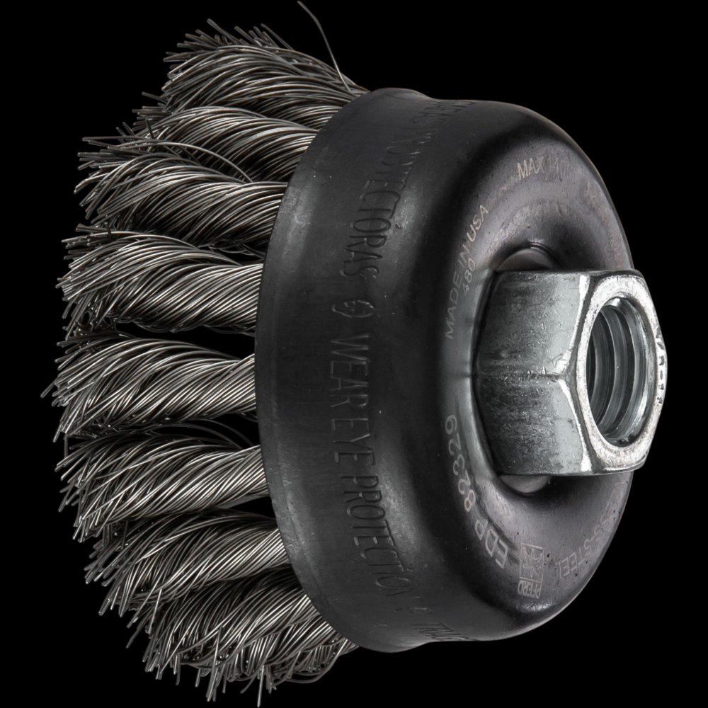 PFERD Knot Wire Cup Brush PSF 2-3/4&#34; Dia. .014 Stainless Steel 5/8-11&#34; Thread Retail<span class=' ItemWarning' style='display:block;'>Item is usually in stock, but we&#39;ll be in touch if there&#39;s a problem<br /></span>