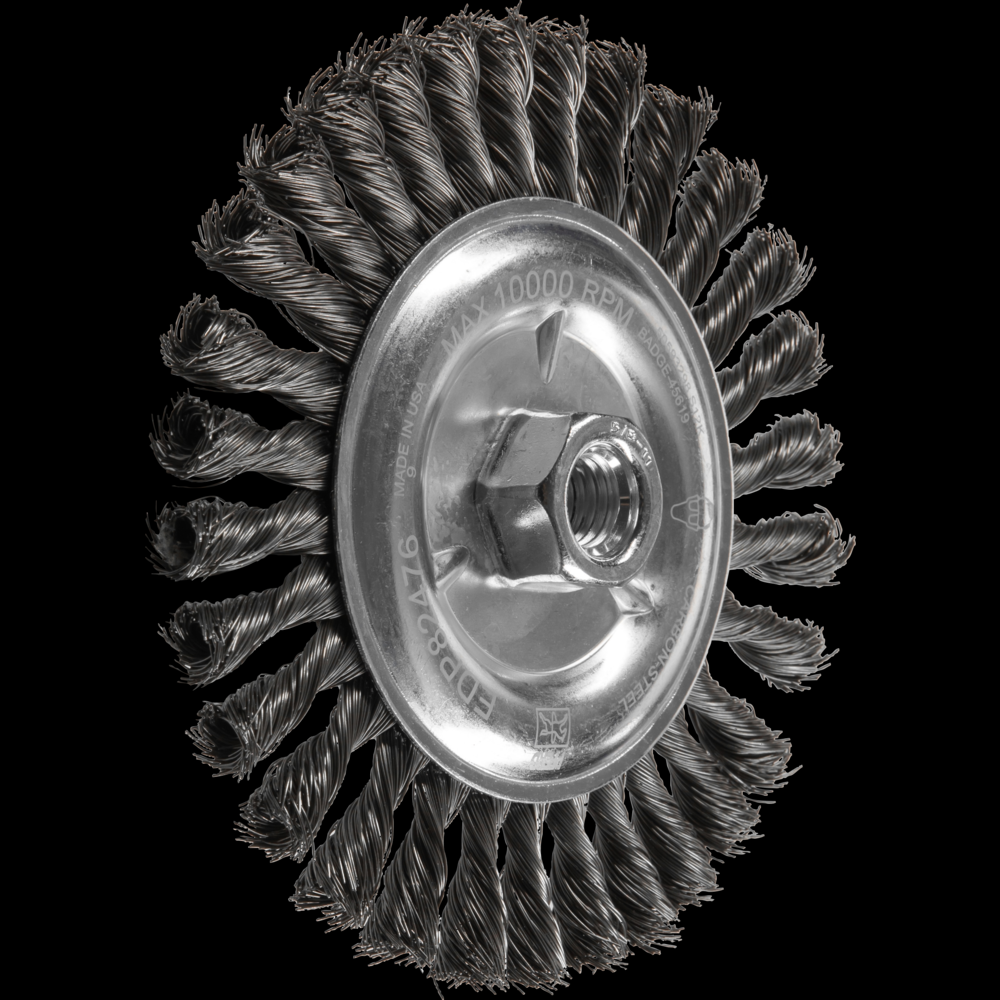 PFERD Full Cable Knot Wire Wheel Brush 6&#34; Dia. .016 Carbon Steel 5/8-11&#34; Thread Retail<span class=' ItemWarning' style='display:block;'>Item is usually in stock, but we&#39;ll be in touch if there&#39;s a problem<br /></span>