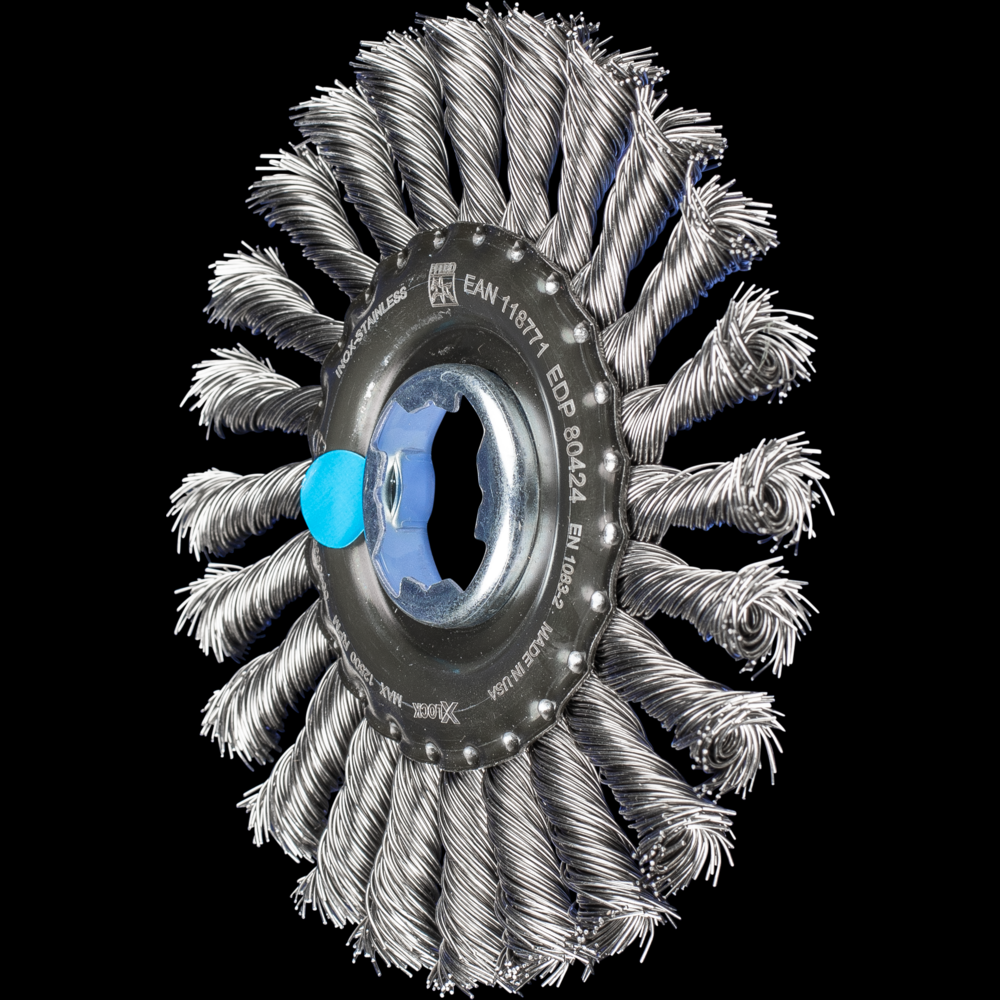 PFERD Standard Twist Knot Wire Wheel Brush 4-7/8&#34; Dia. .020 Stainless Steel X-LOCK<span class=' ItemWarning' style='display:block;'>Item is usually in stock, but we&#39;ll be in touch if there&#39;s a problem<br /></span>