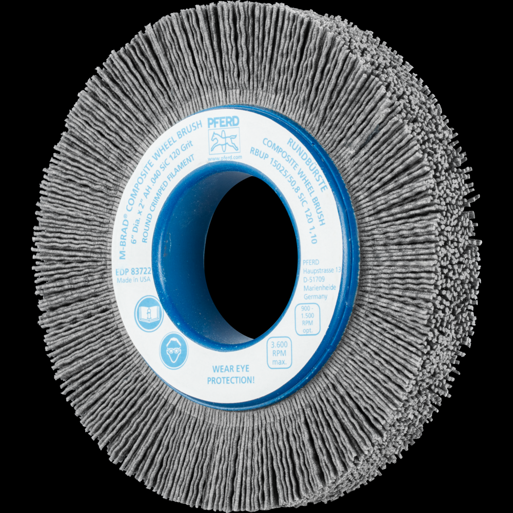 PFERD M-BRAD® Composite Wheel Brush 6&#34; Dia. .040/120 Grit Silicon Carbide 2&#34; Arbor<span class=' ItemWarning' style='display:block;'>Item is usually in stock, but we&#39;ll be in touch if there&#39;s a problem<br /></span>