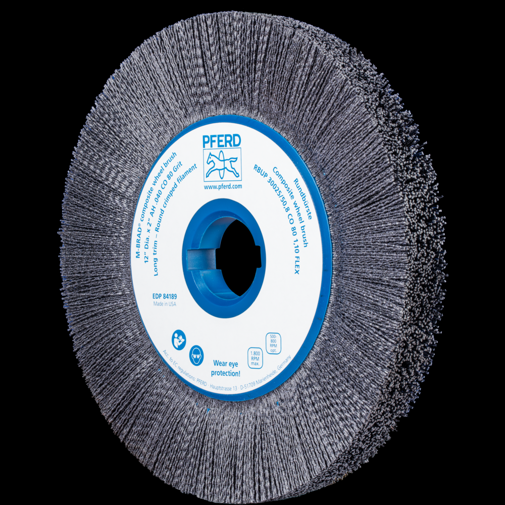 PFERD M-BRAD® Composite Wheel Brush 12&#34; Dia. .040/80 Grit Ceramic Oxide 2&#34; Keyed Arbor<span class=' ItemWarning' style='display:block;'>Item is usually in stock, but we&#39;ll be in touch if there&#39;s a problem<br /></span>