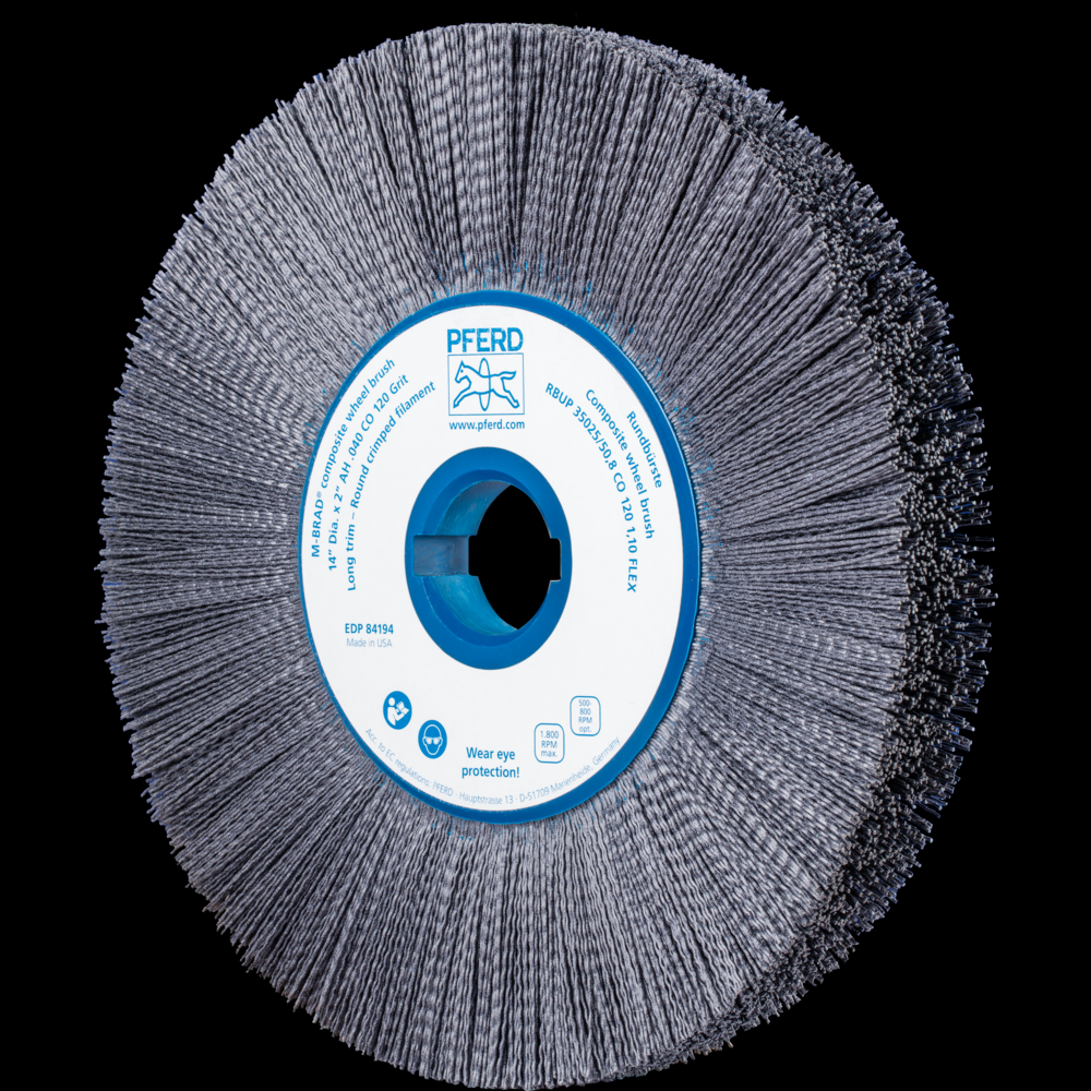 PFERD M-BRAD® Composite Wheel Brush 14&#34; Dia. .040/120 Grit CO 2&#34; Keyed Arbor<span class=' ItemWarning' style='display:block;'>Item is usually in stock, but we&#39;ll be in touch if there&#39;s a problem<br /></span>