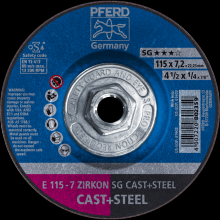 Pferd Inc. 69901239 - PFERD Grinding Wheel, 4-1/2" x 1/4 x 5/8-11, ZIRCON SG CAST+STEEL, T27, ZA, AO