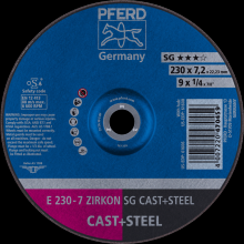 Pferd Inc. 62223628 - PFERD Grinding Wheel, 9" x 1/4 x 7/8, ZIRCON SG CAST+STEEL, T27, ZA, AO