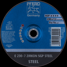 Pferd Inc. 62223737 - PFERD Grinding Wheel, 9" x 1/4 x 7/8, SGP ZIRKON STEEL, T27, AO, SiC