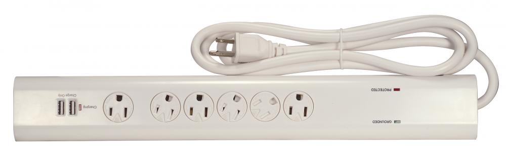 WHT 6 OUTLET SURGE W/ USB CHR<span class=' ItemWarning' style='display:block;'>Item is usually in stock, but we&#39;ll be in touch if there&#39;s a problem<br /></span>