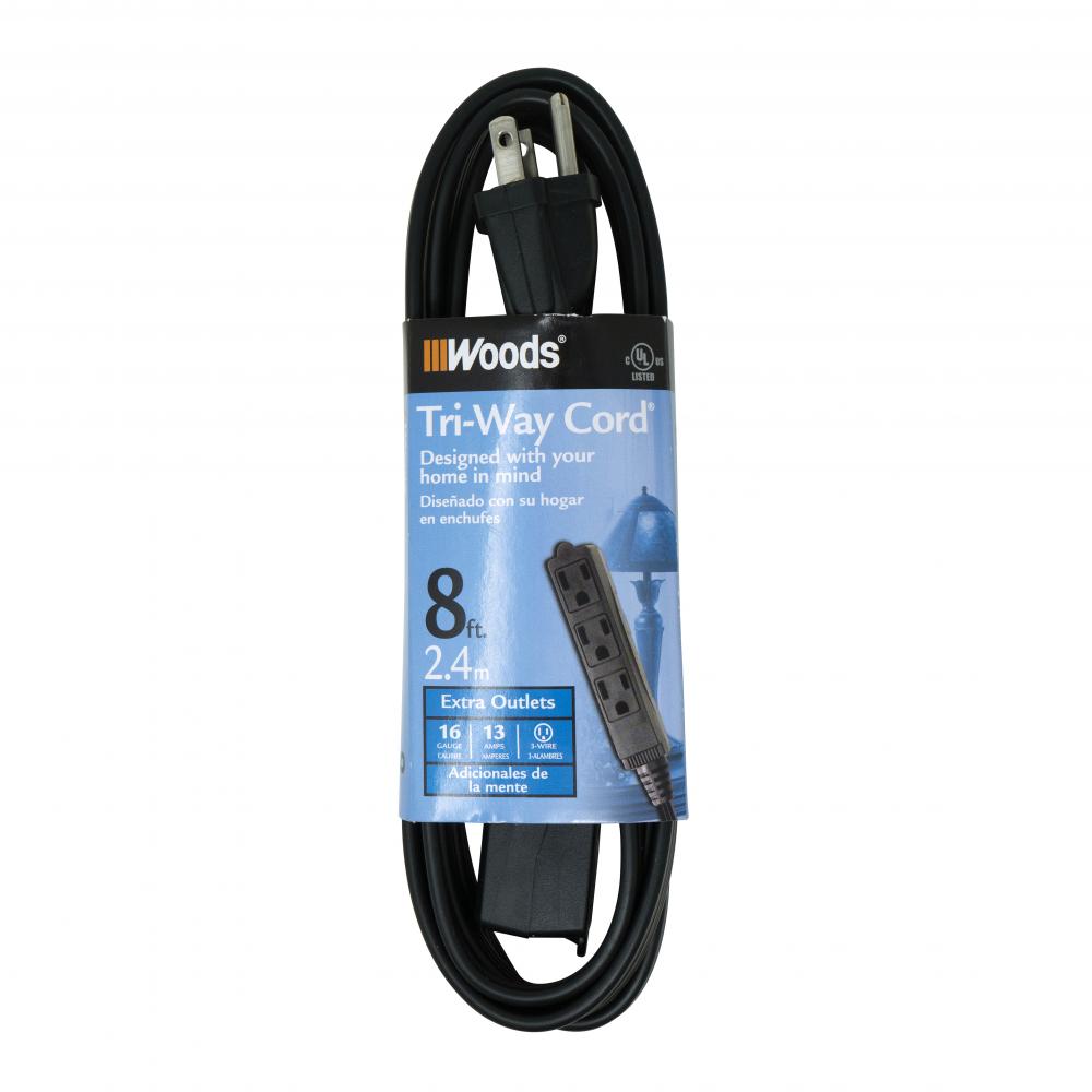 INDCORD- 16/3 SPT-2 8&#39; BLACK 3OUTLET W<span class=' ItemWarning' style='display:block;'>Item is usually in stock, but we&#39;ll be in touch if there&#39;s a problem<br /></span>