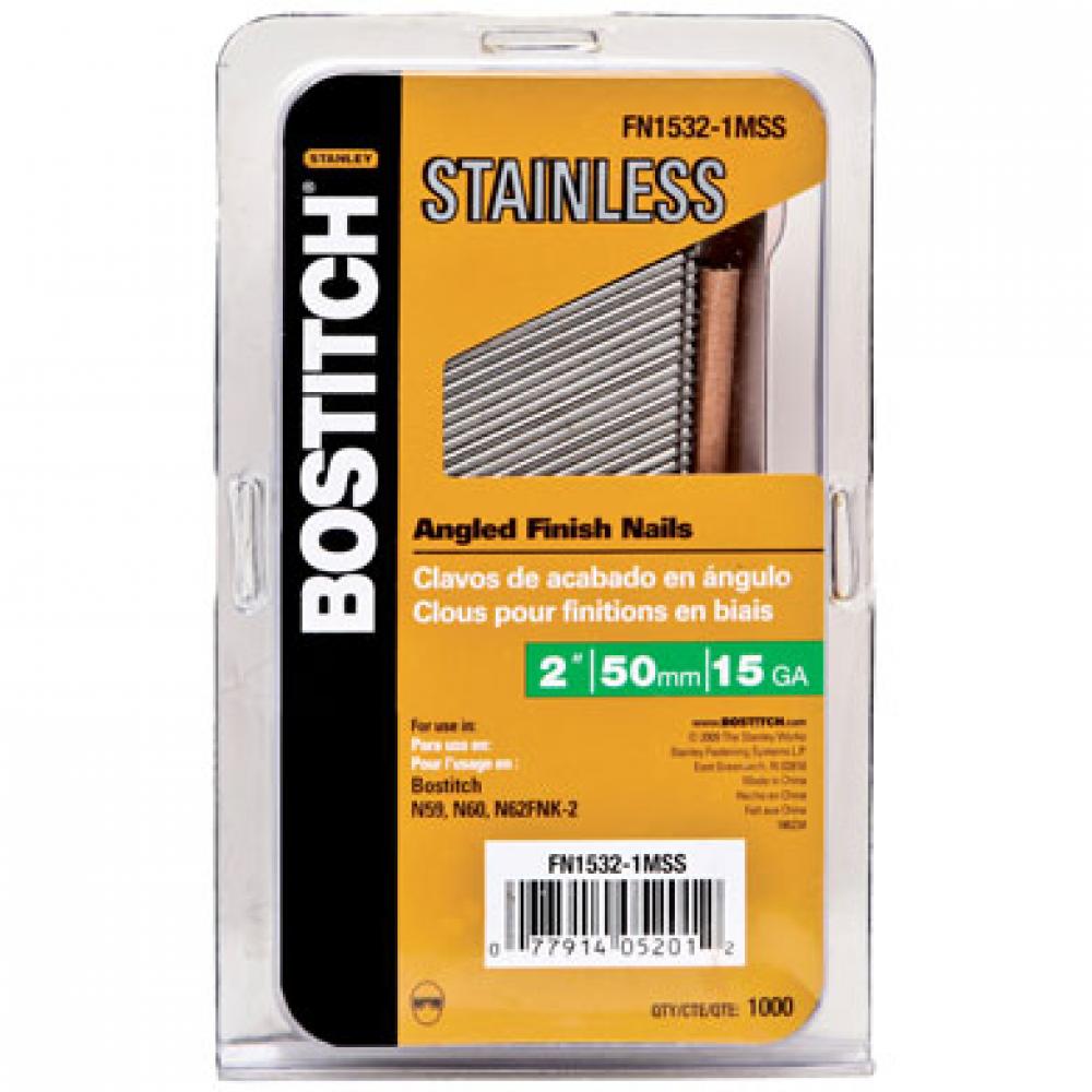 1,000-Qty. 2&#34; 15-Gauge &#34;FN&#34; Style Stainless Steel Angled Finish Nails<span class=' ItemWarning' style='display:block;'>Item is usually in stock, but we&#39;ll be in touch if there&#39;s a problem<br /></span>