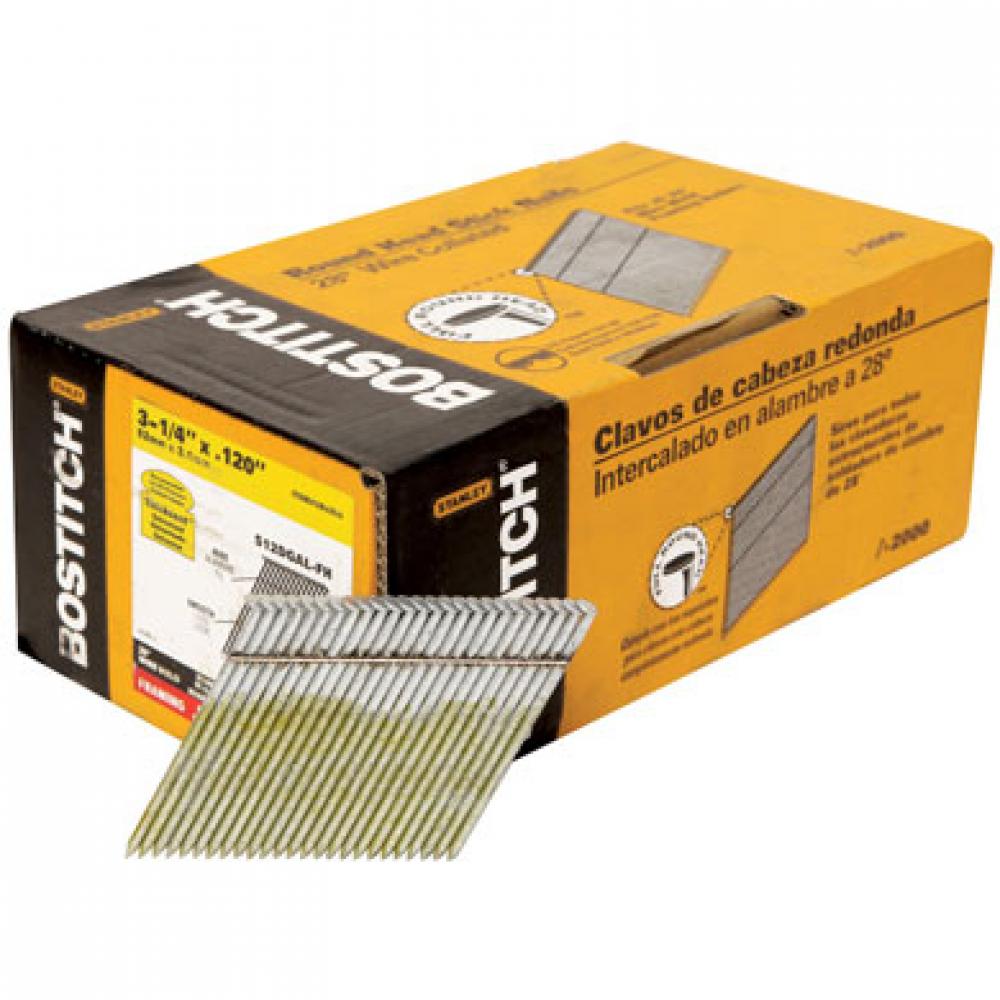 2,000-Qty 3-1/4&#34; x .120 Smooth Shank 28 degree Wire Collated Full Round Head Stick Framing Nails<span class=' ItemWarning' style='display:block;'>Item is usually in stock, but we&#39;ll be in touch if there&#39;s a problem<br /></span>