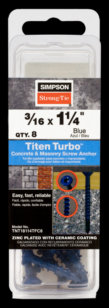 Titen Turbo™ - 3/16 in. x 1-1/4 in. 6-Lobe Flat-Head Concrete and Masonry Screw, Blue (8-Qty)<span class=' ItemWarning' style='display:block;'>Item is usually in stock, but we&#39;ll be in touch if there&#39;s a problem<br /></span>