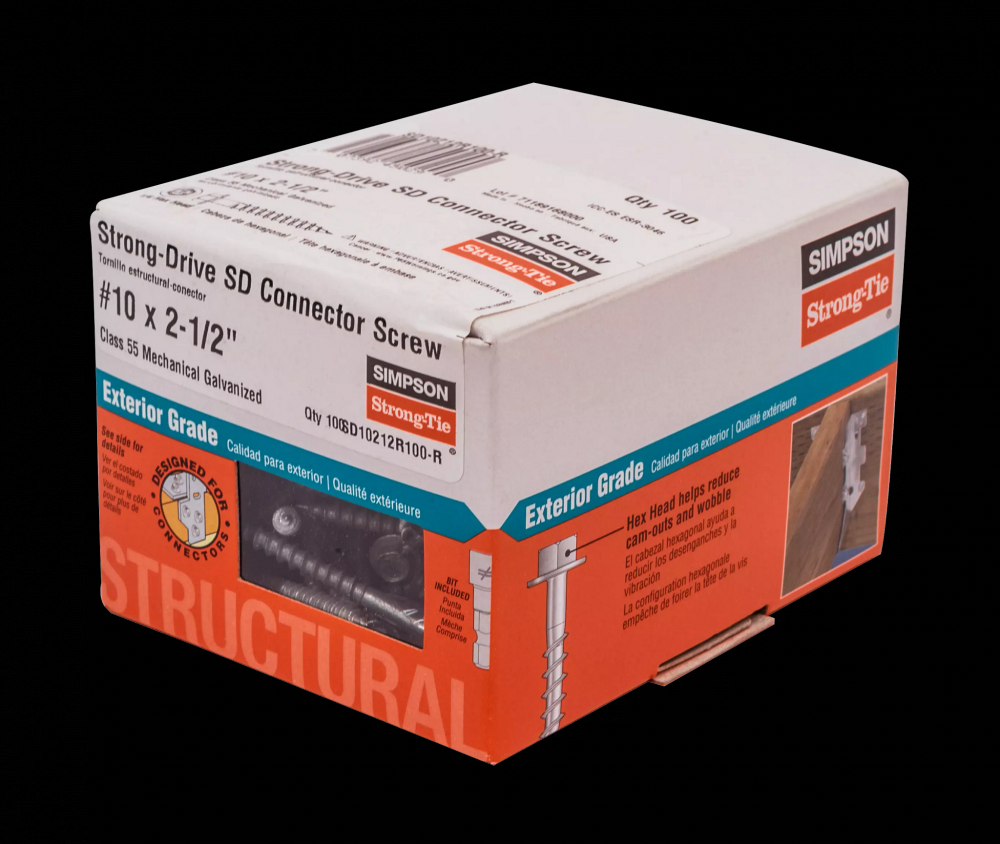 Strong-Drive® SD CONNECTOR Screw - #10 x 2-1/2 in. 1/4-Hex Drive, Mech. Galv. (100-Qty)<span class=' ItemWarning' style='display:block;'>Item is usually in stock, but we&#39;ll be in touch if there&#39;s a problem<br /></span>