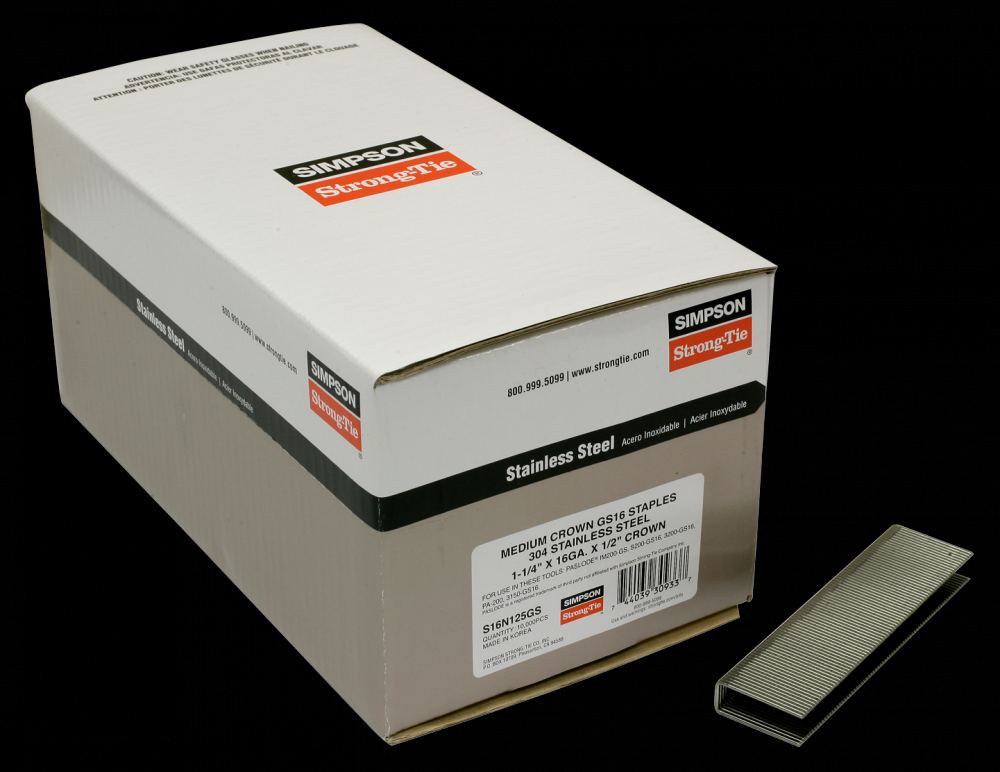 1/2-in. Crown, 16-Gauge Staples - 1-1/4 in. Type 304 Stainless Steel (10,000-Qty)<span class=' ItemWarning' style='display:block;'>Item is usually in stock, but we&#39;ll be in touch if there&#39;s a problem<br /></span>