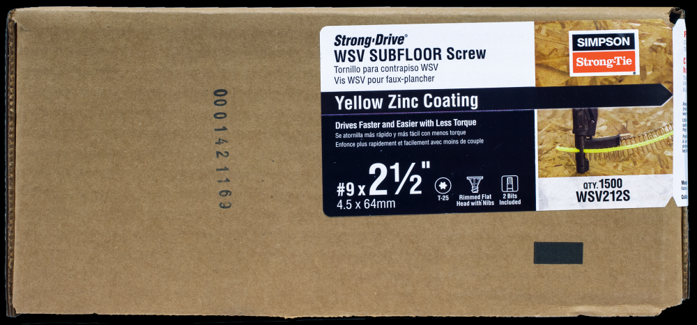 Strong-Drive® WSV SUBFLOOR Screw (Collated) - #9 x 2-1/2 in. T25, Yellow-Zinc (1500-Qty)<span class=' ItemWarning' style='display:block;'>Item is usually in stock, but we&#39;ll be in touch if there&#39;s a problem<br /></span>