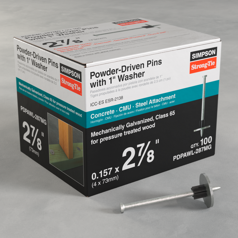PDPAWL .157 in. x 2-7/8 in. Mechanically Galvanized Powder-Actuated Pin w/ 1 in. Washer (100-Qty)<span class=' ItemWarning' style='display:block;'>Item is usually in stock, but we&#39;ll be in touch if there&#39;s a problem<br /></span>