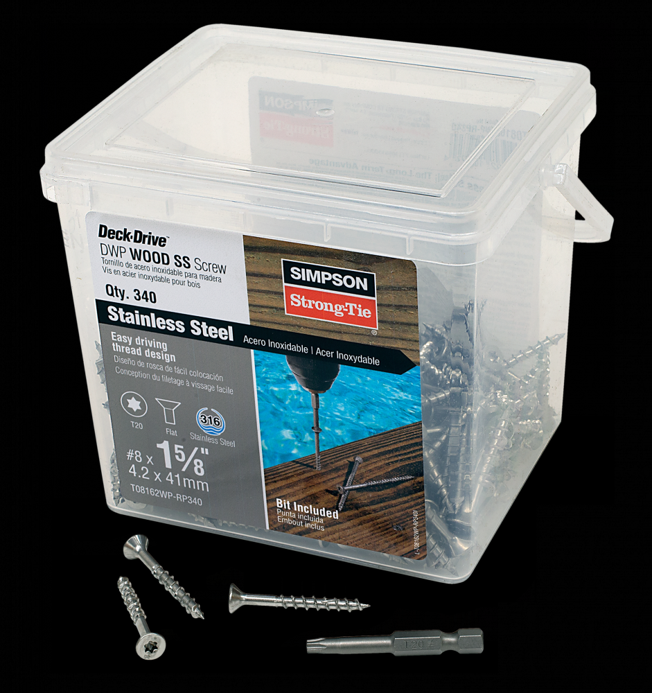 Deck-Drive™ DWP WOOD SS Screw - #8 x 1-5/8 in. T20, Flat Head, Type 316 (340-Qty)<span class=' ItemWarning' style='display:block;'>Item is usually in stock, but we&#39;ll be in touch if there&#39;s a problem<br /></span>