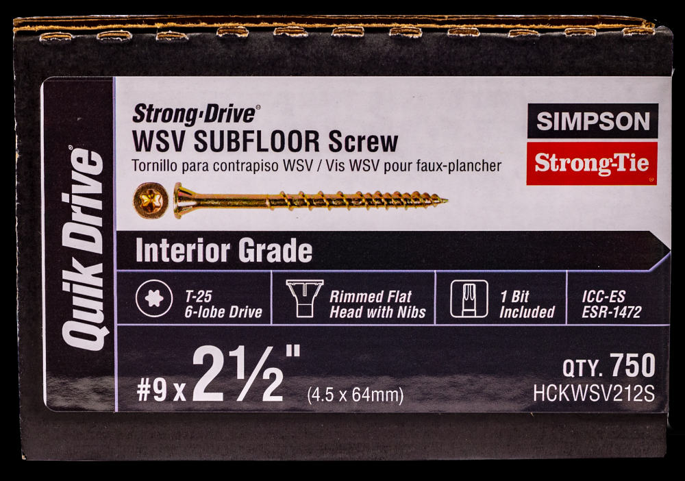 Strong-Drive® WSV SUBFLOOR Screw (Collated) - #9 x 2-1/2 in. T-25, Yellow-Zinc (750-Qty)<span class=' ItemWarning' style='display:block;'>Item is usually in stock, but we&#39;ll be in touch if there&#39;s a problem<br /></span>