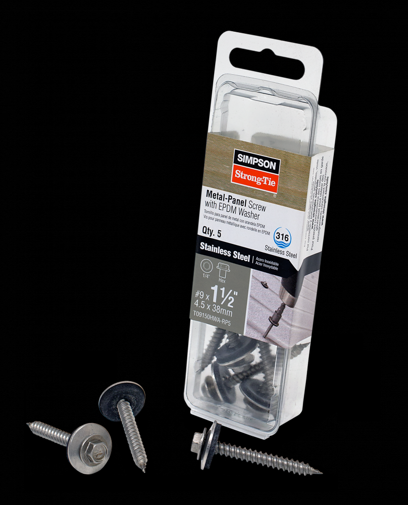 Metal-Panel Screw with EPDM Washer - #9 x 1-1/2 in. Hex Head, Type 316 (5-Qty)<span class=' ItemWarning' style='display:block;'>Item is usually in stock, but we&#39;ll be in touch if there&#39;s a problem<br /></span>