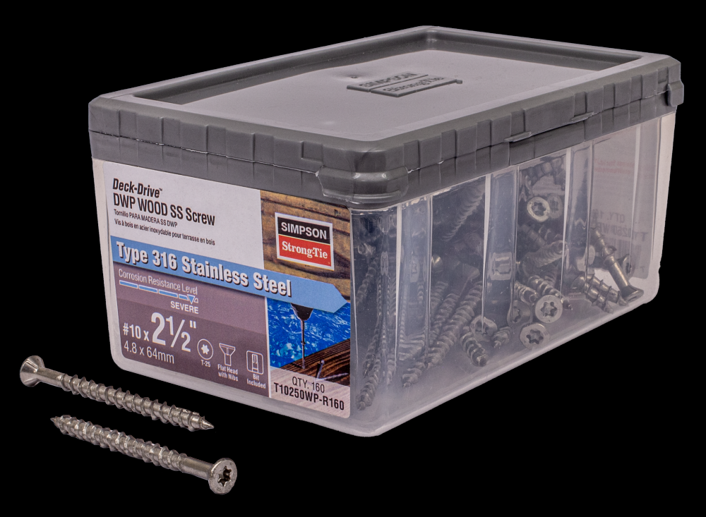 Deck-Drive™ DWP WOOD SS Screw - #10 x 2-1/2 in. T25, Flat Head, Type 316 (160-Qty)<span class=' ItemWarning' style='display:block;'>Item is usually in stock, but we&#39;ll be in touch if there&#39;s a problem<br /></span>