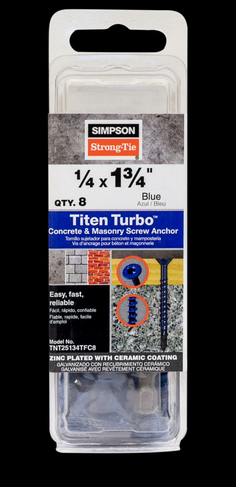 Titen Turbo™ - 1/4 in. x 1-3/4 in. 6-Lobe Flat-Head Concrete and Masonry Screw, Blue (8-Qty)<span class=' ItemWarning' style='display:block;'>Item is usually in stock, but we&#39;ll be in touch if there&#39;s a problem<br /></span>