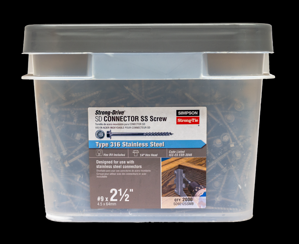 Strong-Drive® SD CONNECTOR SS Screw - #9 x 2-1/2 in. 1/4-Hex Drive, Type 316 (2000-Qty)<span class=' ItemWarning' style='display:block;'>Item is usually in stock, but we&#39;ll be in touch if there&#39;s a problem<br /></span>