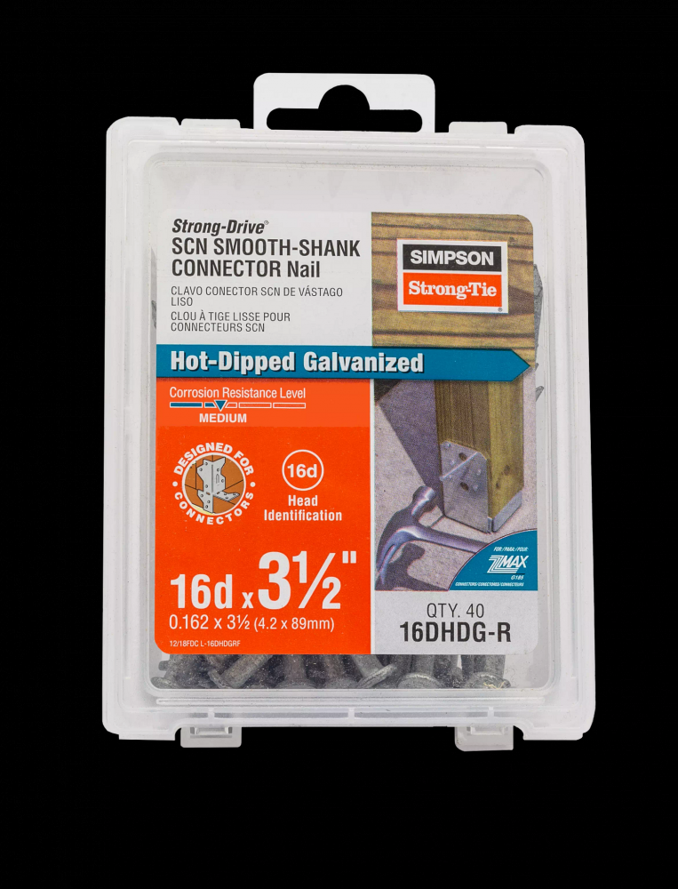 Strong-Drive® SCN SMOOTH-SHANK CONNECTOR Nail - 3-1/2 in. x 0.162 in. HDG (40-Qty)<span class=' ItemWarning' style='display:block;'>Item is usually in stock, but we&#39;ll be in touch if there&#39;s a problem<br /></span>