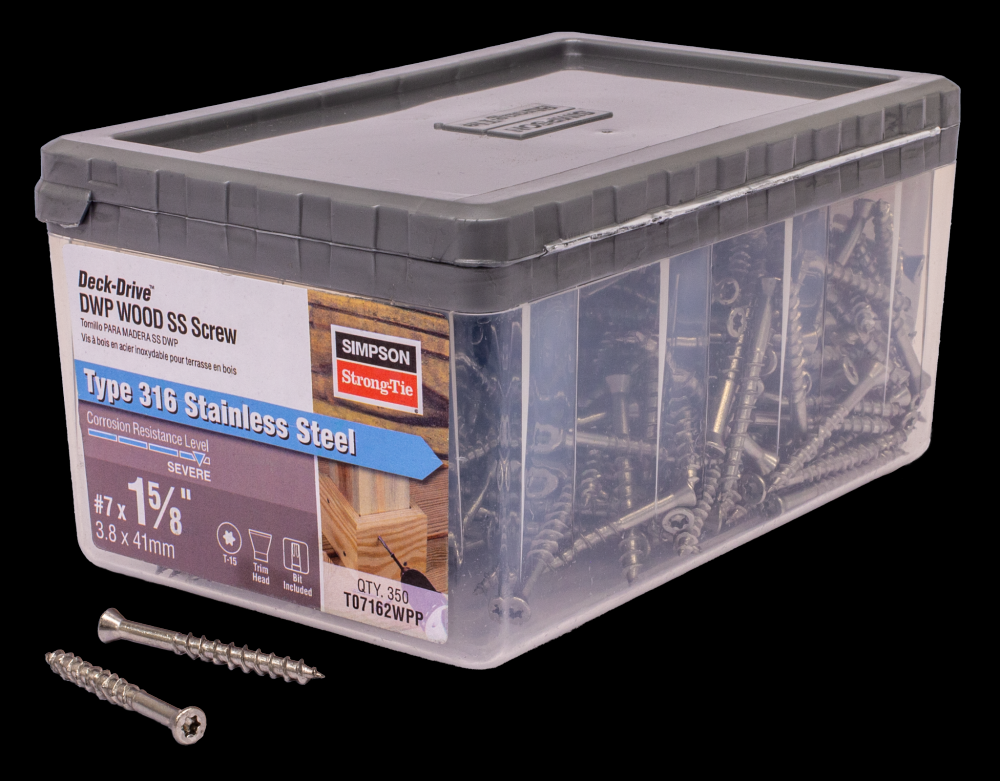 Deck-Drive™ DWP WOOD SS Screw - #7 x 1-5/8 in. T-15, Trim Head, Type 316 (350-Qty)<span class=' ItemWarning' style='display:block;'>Item is usually in stock, but we&#39;ll be in touch if there&#39;s a problem<br /></span>