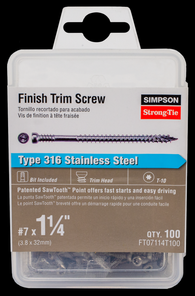 Finish Trim Screw - #7 x 1-1/4 in. T10, Trim-Head, Type 316 (100-Qty)<span class=' ItemWarning' style='display:block;'>Item is usually in stock, but we&#39;ll be in touch if there&#39;s a problem<br /></span>