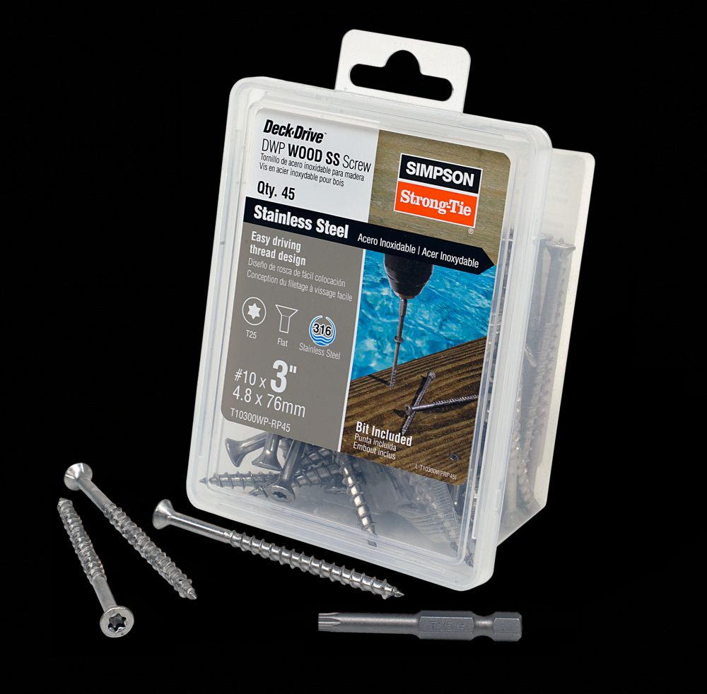 Deck-Drive™ DWP WOOD SS Screw - #10 x 3 in. T-25, Flat Head, Type 316 (45-Qty)<span class=' ItemWarning' style='display:block;'>Item is usually in stock, but we&#39;ll be in touch if there&#39;s a problem<br /></span>
