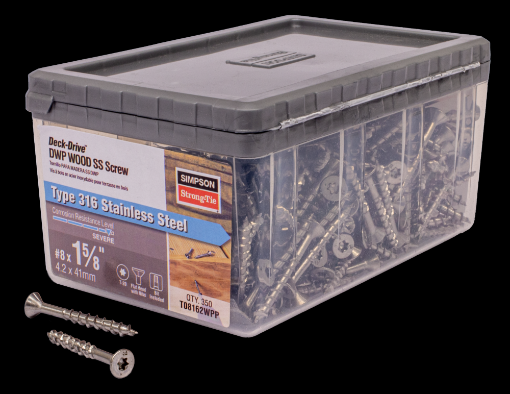 Deck-Drive™ DWP WOOD SS Screw - #8 x 1-5/8 in. T20, Flat Head, Type 316 (350-Qty)<span class=' ItemWarning' style='display:block;'>Item is usually in stock, but we&#39;ll be in touch if there&#39;s a problem<br /></span>
