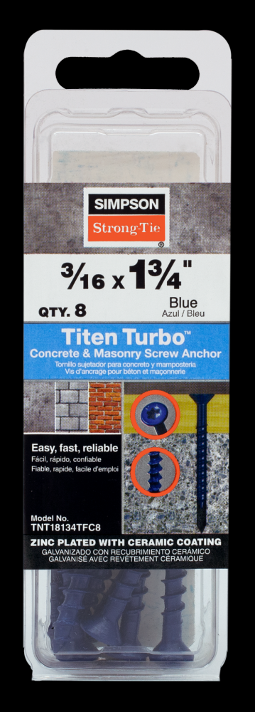 Titen Turbo™ - 3/16 in. x 1-3/4 in. 6-Lobe Flat-Head Concrete and Masonry Screw, Blue (8-Qty)<span class=' ItemWarning' style='display:block;'>Item is usually in stock, but we&#39;ll be in touch if there&#39;s a problem<br /></span>