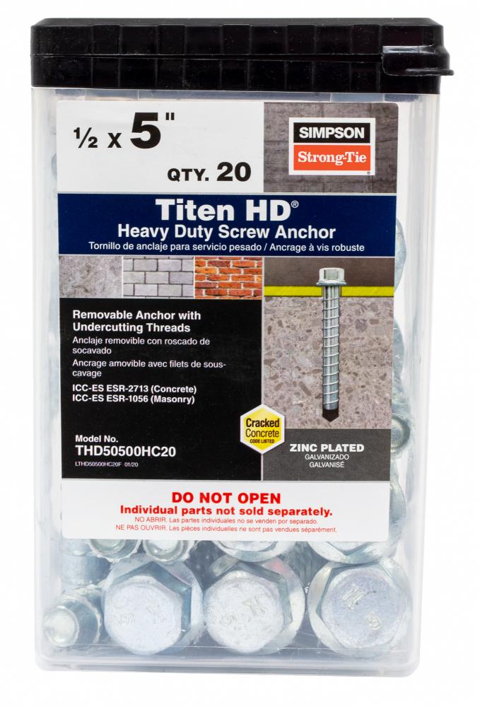 Titen HD® 1/2 in. x 5 in. Heavy-Duty Screw Anchor (20-Qty)<span class=' ItemWarning' style='display:block;'>Item is usually in stock, but we&#39;ll be in touch if there&#39;s a problem<br /></span>