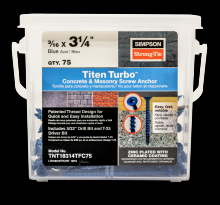 Simpson Strong-Tie TNT18314TF - Titen Turbo™ - 3/16 in. x 3-1/4 in. 6-Lobe Flat-Head Concrete and Masonry Screw, Blue (100-Qty)