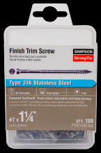 Simpson Strong-Tie FT07114T100 - Finish Trim Screw - #7 x 1-1/4 in. T10, Trim-Head, Type 316 (100-Qty)