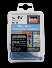 Simpson Strong-Tie TNT18114H - Titen Turbo™ - 3/16 in. x 1-1/4 in. Hex-Head Concrete and Masonry Screw, Blue (100-Qty)