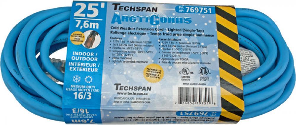 EXTENSION CORD COLD WTHR 1TAP BLUE 16/3 25FT<span class=' ItemWarning' style='display:block;'>Item is usually in stock, but we&#39;ll be in touch if there&#39;s a problem<br /></span>