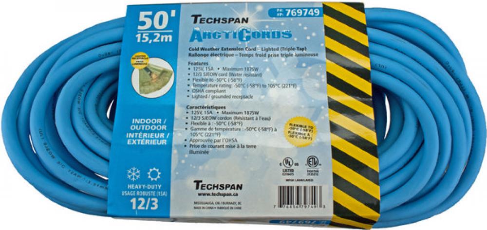 EXTENSION CORD COLD WTHR 3TAP BLUE 12/3 50FT<span class=' ItemWarning' style='display:block;'>Item is usually in stock, but we&#39;ll be in touch if there&#39;s a problem<br /></span>