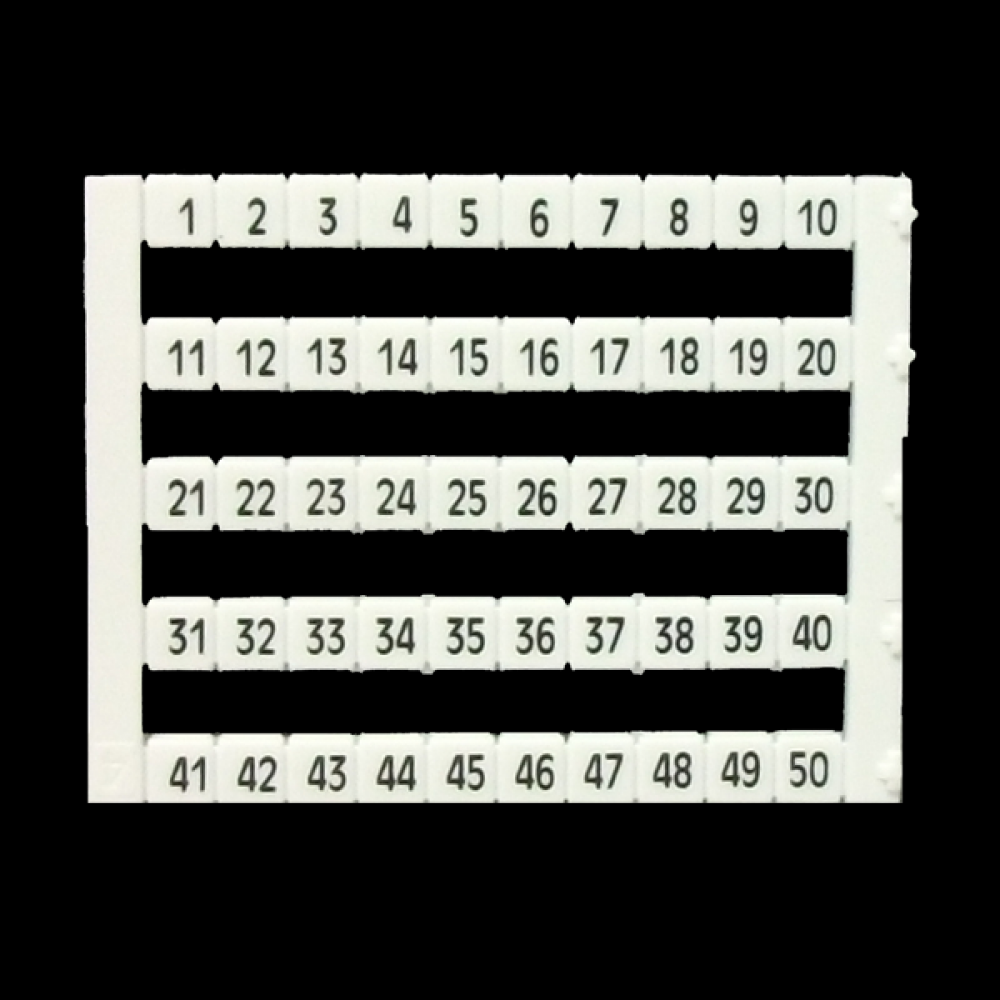 MARKER 5x5mm, 1 TO 50,PRINTED,WHITE<span class=' ItemWarning' style='display:block;'>Item is usually in stock, but we&#39;ll be in touch if there&#39;s a problem<br /></span>