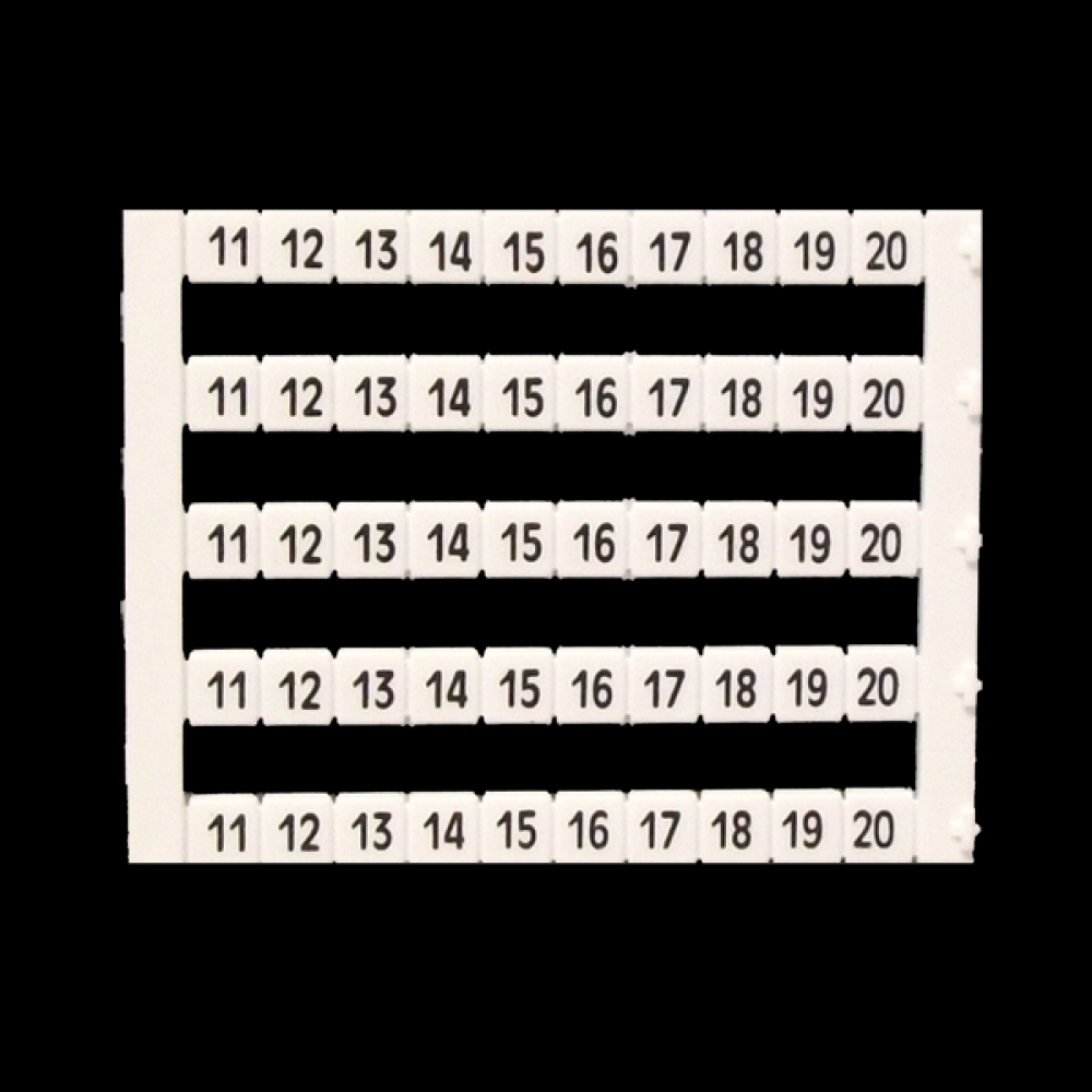 MARKER 5x5mm,11 TO 20,PRINTED,WHITE<span class=' ItemWarning' style='display:block;'>Item is usually in stock, but we&#39;ll be in touch if there&#39;s a problem<br /></span>