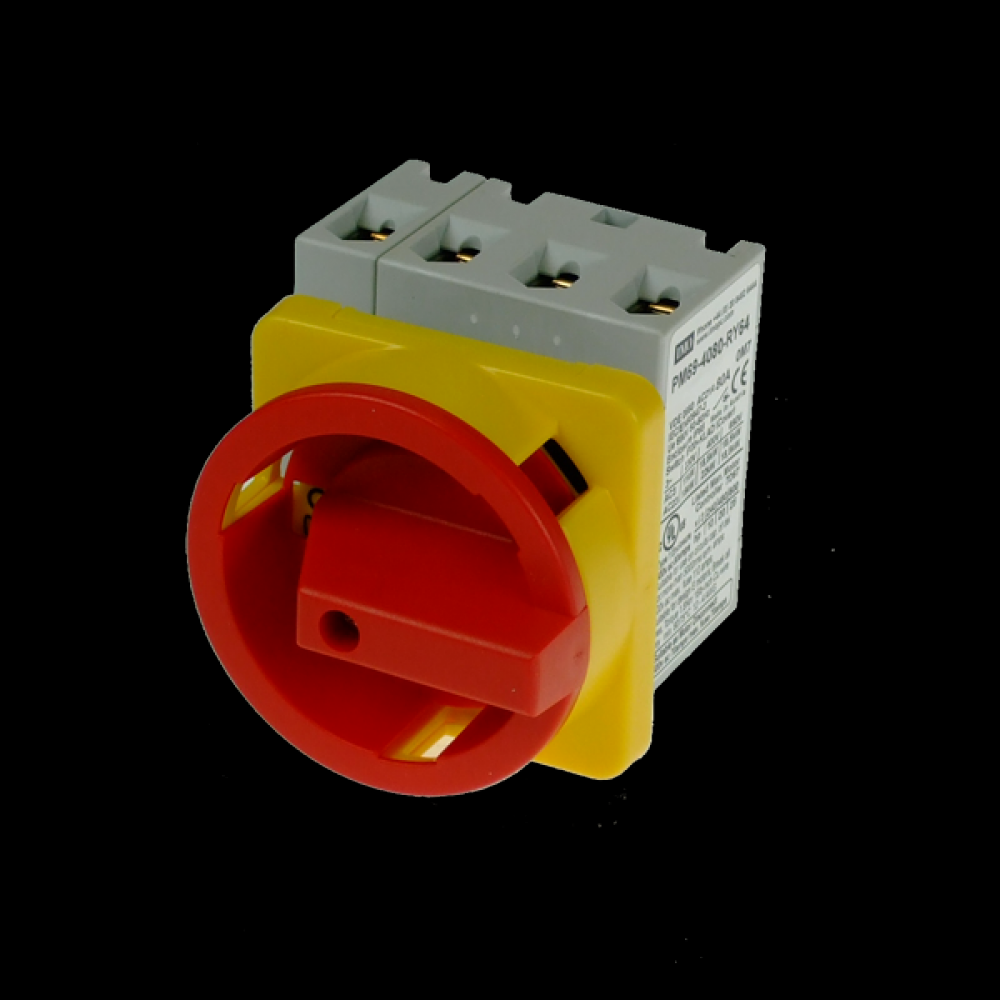 Pnl. Mnt Isolator 4P 80A,64mm Red/Yellow<span class=' ItemWarning' style='display:block;'>Item is usually in stock, but we&#39;ll be in touch if there&#39;s a problem<br /></span>