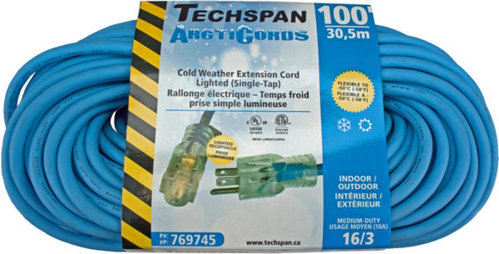 EXTENSION CORD COLD WTHR 1TAP BLUE 16/3 100FT<span class=' ItemWarning' style='display:block;'>Item is usually in stock, but we&#39;ll be in touch if there&#39;s a problem<br /></span>