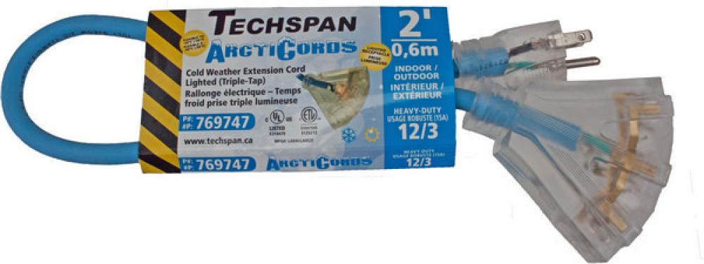 EXTENSION CORD COLD WTHR 3TAP BLUE 12/3 2FT<span class=' ItemWarning' style='display:block;'>Item is usually in stock, but we&#39;ll be in touch if there&#39;s a problem<br /></span>