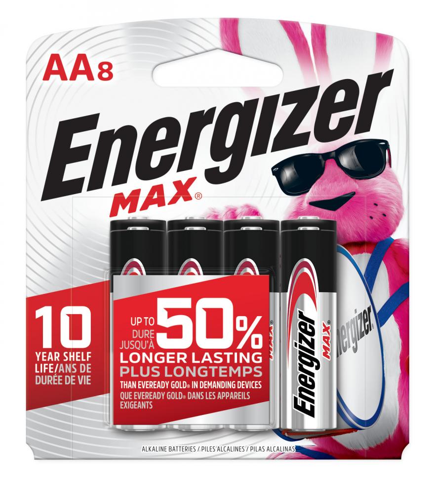 Energizer MAX AA Batteries (8 Pack), Double A Alkaline Batteries<span class=' ItemWarning' style='display:block;'>Item is usually in stock, but we&#39;ll be in touch if there&#39;s a problem<br /></span>