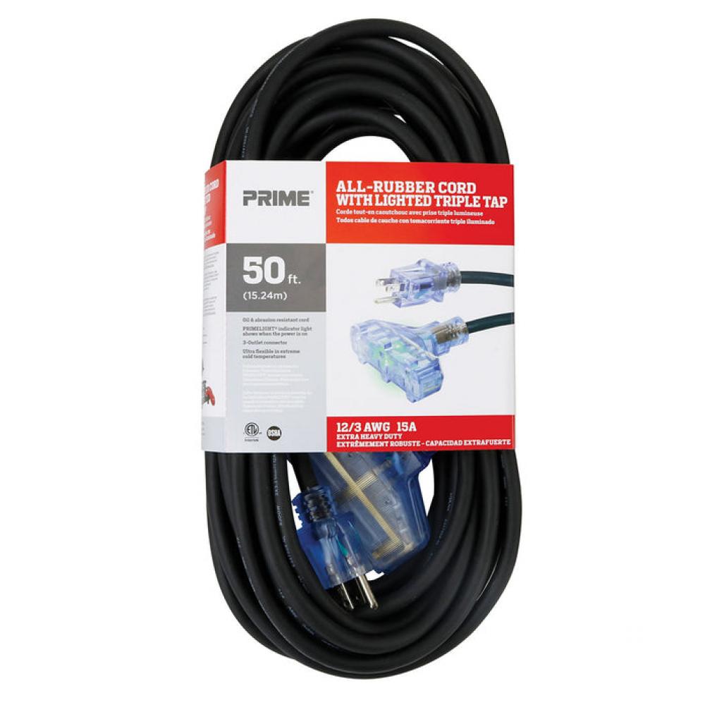 50ft 12/3 SJOOW All-Rubber™ 3-Outlet Outdoor Extension Cord<span class=' ItemWarning' style='display:block;'>Item is usually in stock, but we&#39;ll be in touch if there&#39;s a problem<br /></span>
