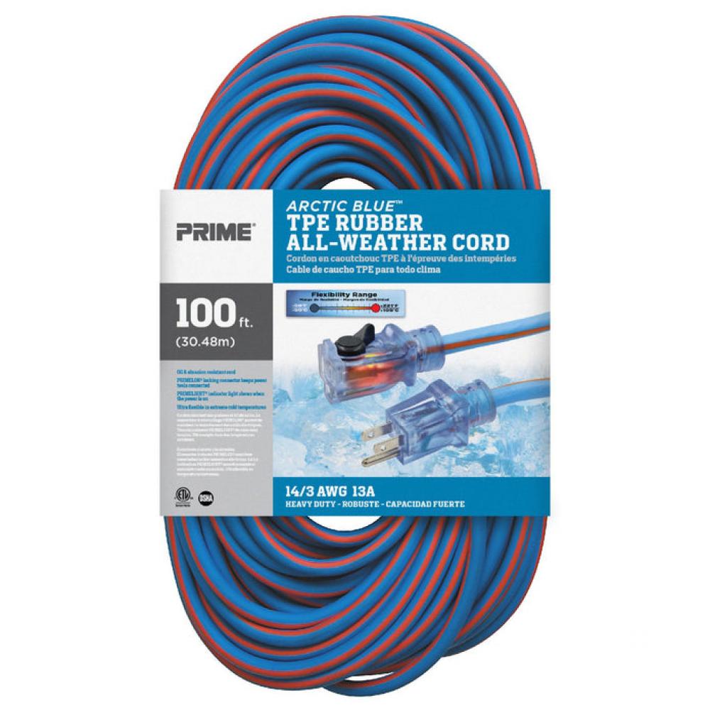 100ft. 14/3 SJEOW Blue/Orange Arctic Blue All Weather Extension Cord w/Primelight<span class=' ItemWarning' style='display:block;'>Item is usually in stock, but we&#39;ll be in touch if there&#39;s a problem<br /></span>